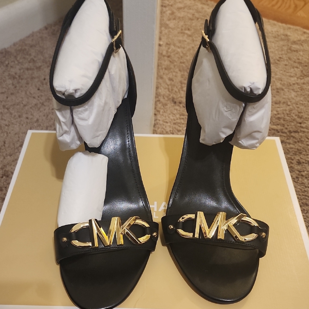 Michael Kors Black Heels with Gold Logo